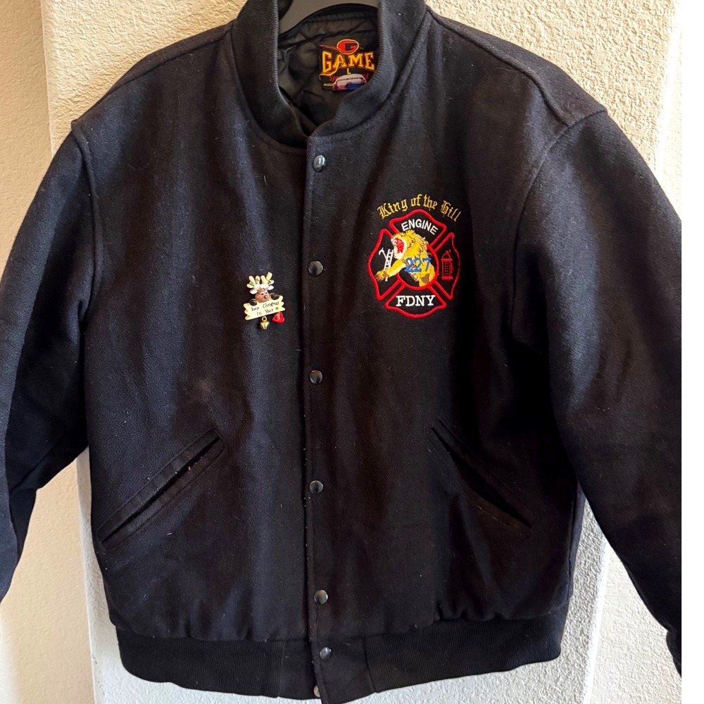 FDNY Engine 227 King of the Hill Bomber Jacket Black Game Sportswear Made in US